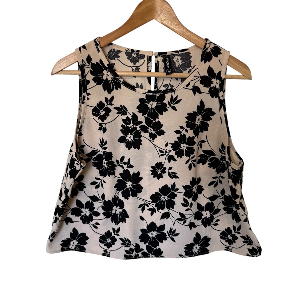 LEPUNUO Womens Floral‎ Print Sleeveless Crop Top Blouse L fairycore